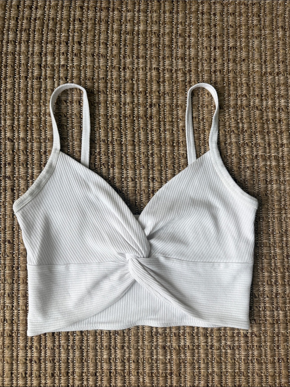 Aritzia White Twist-Front Ribbed Cami Top